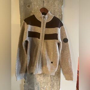 Buffalo David Bitton Tan and Dark Brown Zip-Up Sweater New With Tags